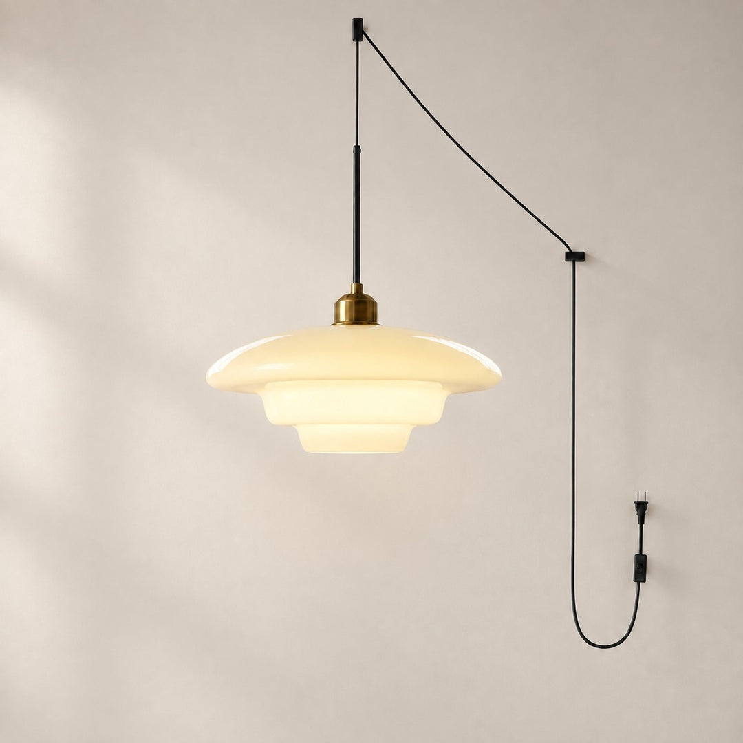 Vintage Milk White Glass Plug-In Pendant Light