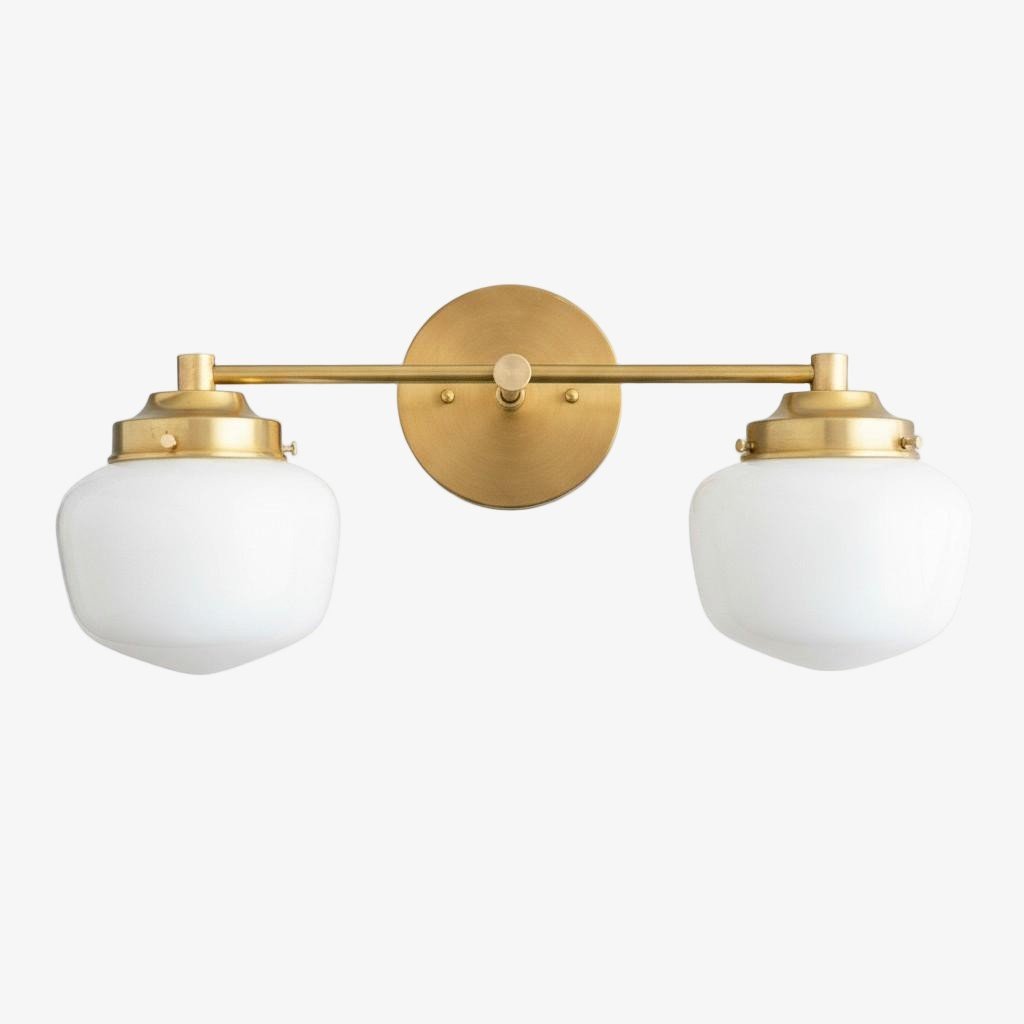 Opalume Glass Art Deco Vanity Light - Bathroom Wall Sconce with White Glass Shades