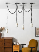 Bild in Gallery-Viewer laden, Black Metal Alabaster Chain Swag Chandelier