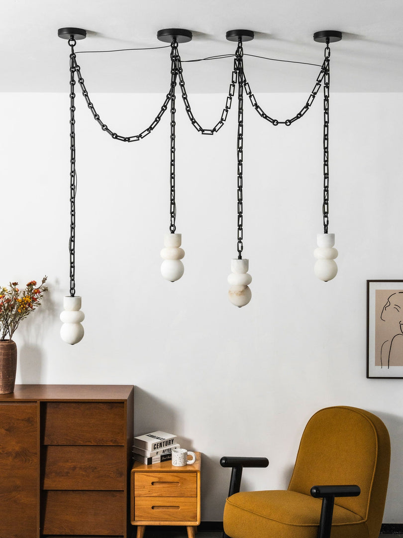 Black Metal Alabaster Chain Swag Chandelier