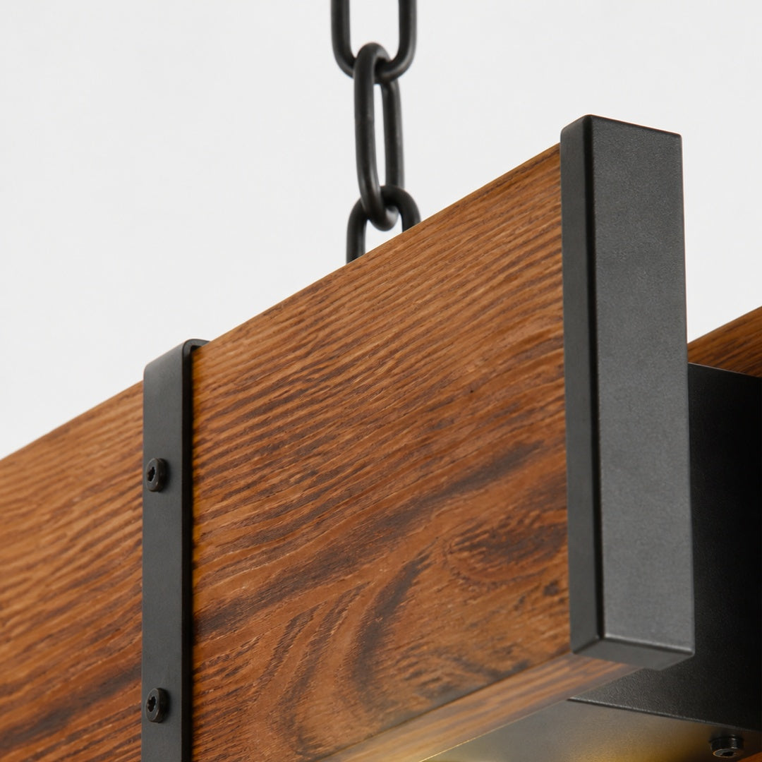 Rustic Wood Bar Pendant Light with Spotlights