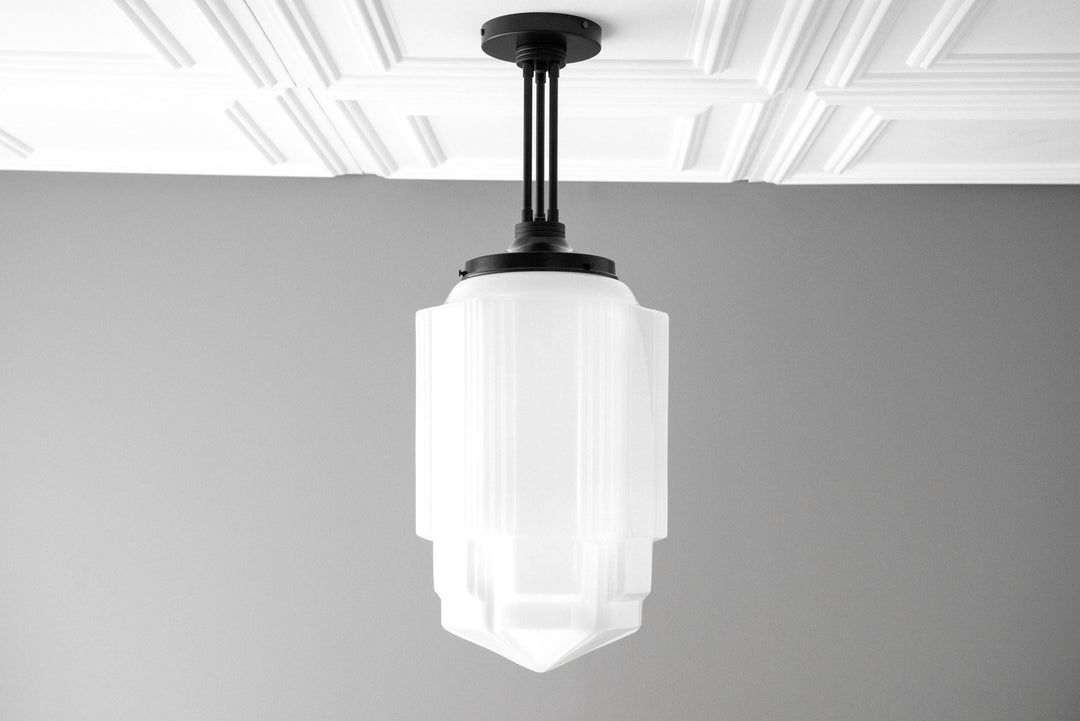 Geotower Glass Opaline Globe Skyscraper Pendant – Art Deco Modern Indoor Accent Light