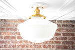 Charger l&#39;image dans la visionneuse de galerie, Geotower Glass Brass Ceiling Light - Opal Glass Schoolhouse Shade - Modern Elegance

