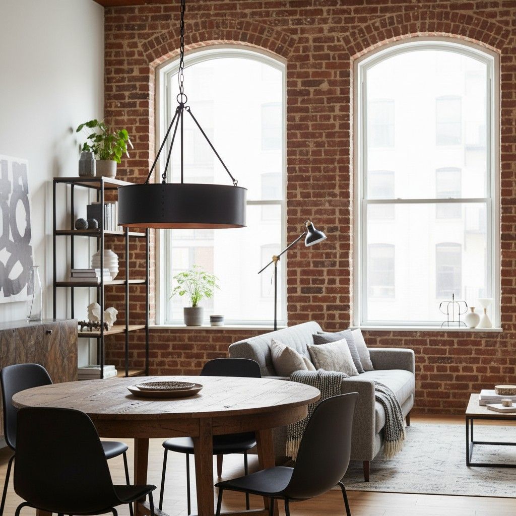 Dravik Contemporary Industrial Drum Pendant - Black Metal Pendant for Living or Dining Room U06