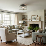 Load image into Gallery viewer, Rivora Vintage Ribbed-Glass Drum Flush Ceiling Light for Living Room
