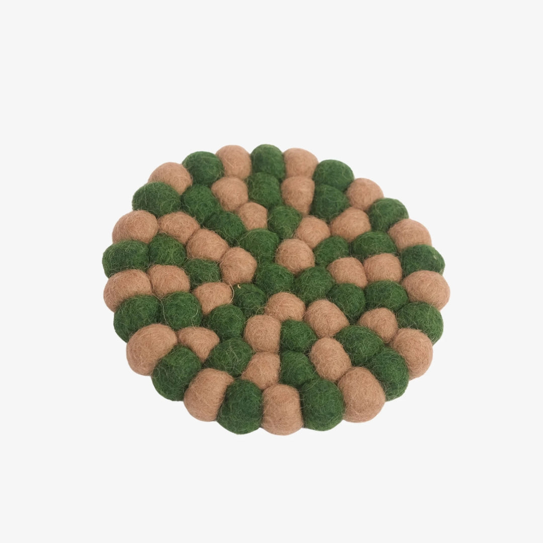 Forest taupe handmade felt ball coaster