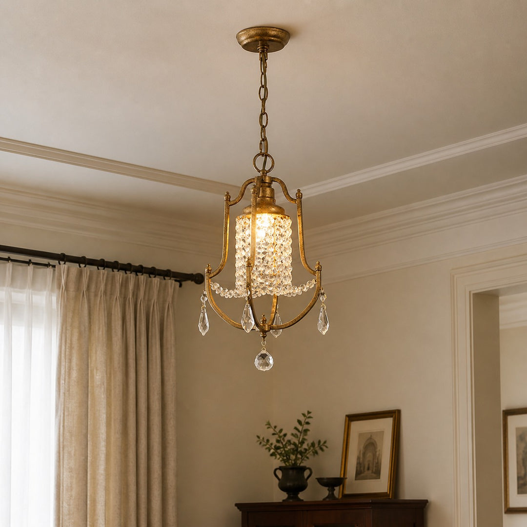 French Country Crystal Bell Pendant Light