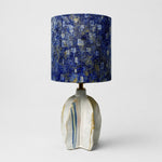 Load image into Gallery viewer, Handmade ceramic table lamp with blue abstract fabric shade