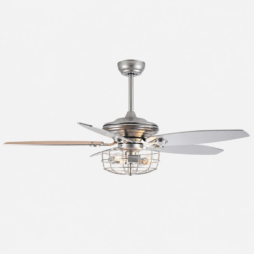 Silver caged ceiling fan light, 132 cm / 52"