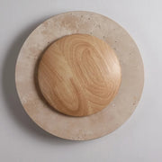 Applique murale ronde en bois et travertin