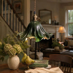 Cargar imagen en el visor de la Galería, Dark green leather pendant light in a styled interior