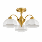 Bild in Gallery-Viewer laden, Antique brass three-light chandelier with white glass shades