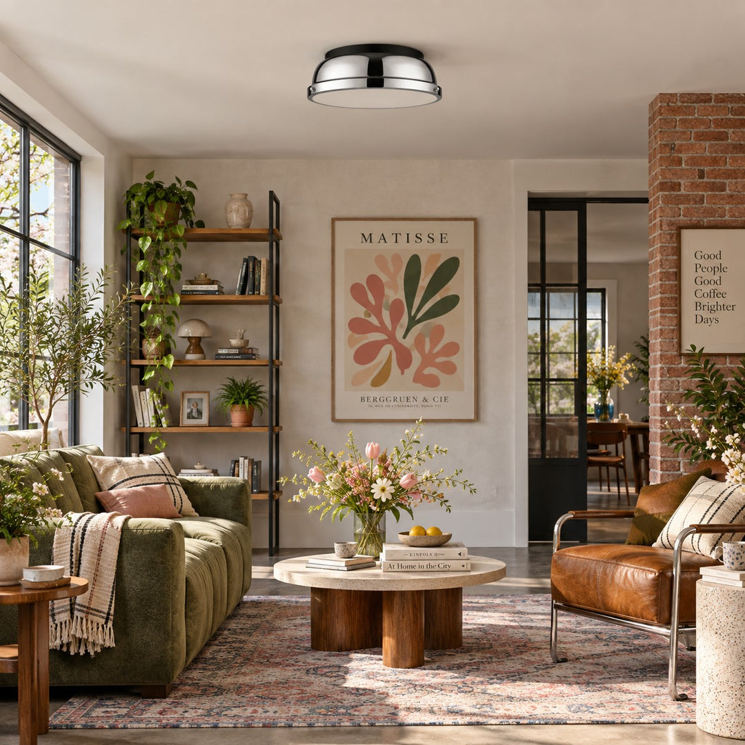 Metal Flush Mount Ceiling Fixture with Frosted Diffuser