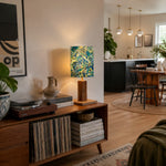 Load image into Gallery viewer, Colorful printed fabric table lamp in a styled interior