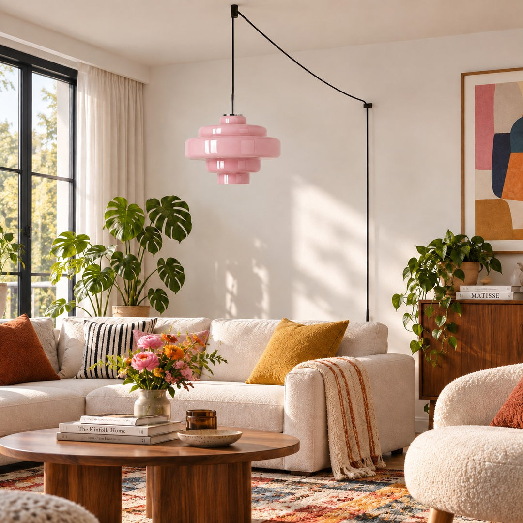 Koloro Millie Plug-In Glass Pendant Light - Retro Colorful Pendant for Modern Interiors
