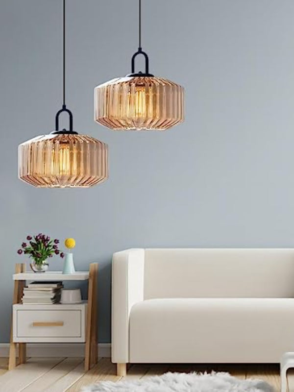 Gerippte Glaspendelleuchte - Vintage-Grün Glas Hängeleuchte mit modernem Reiz