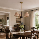 Load image into Gallery viewer, Solmire Rustic Chandelier – Wooden Mental Frame with Fabric Shades for Living Room