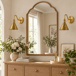 Cargar imagen en el visor de la Galería, Entry wall with brass-finish sconces in daylight