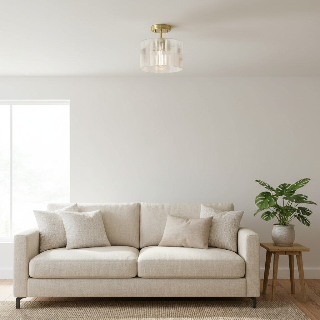 Rivora Gerillte Glas-Deckenleuchte mit Halbeinbau - Moderne Bauernhaus-Deckenleuchte für Schlafzimmer und Flur U09