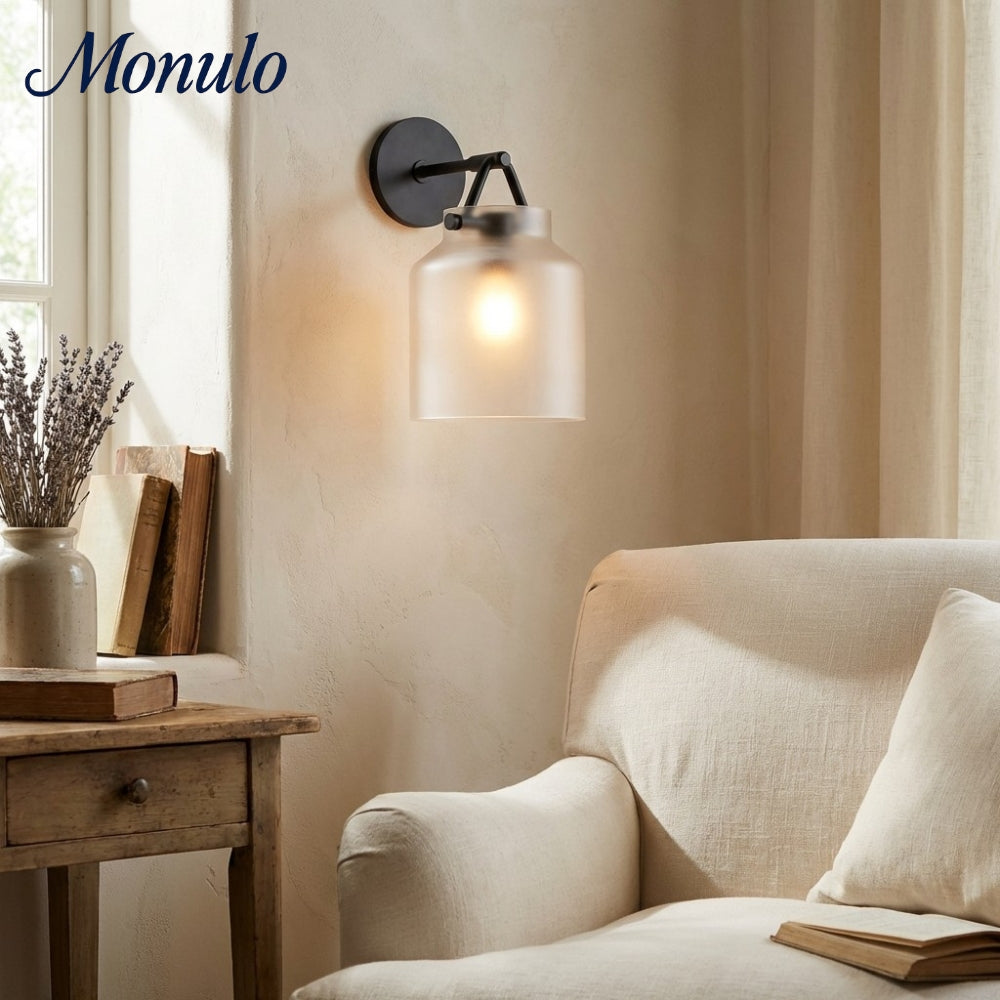 Applique murale minimaliste Hanton – Applique en verre lait vintage avec accent en métal