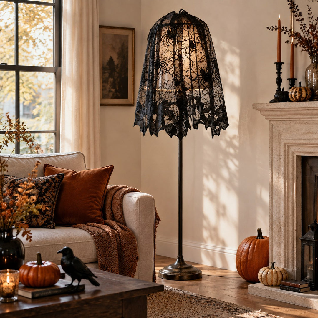 Halloween Black Lace Spider & Bat Lampshade Cover