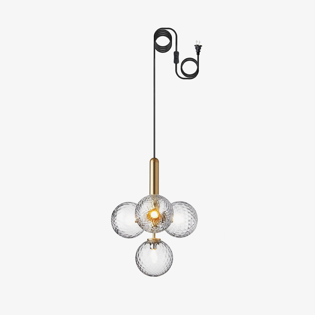 Rounded Brass Glass Plug-In Pendant Light