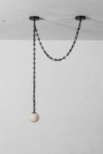Load image into Gallery viewer, Black Metal Alabaster Globe Hardwired Chandelier