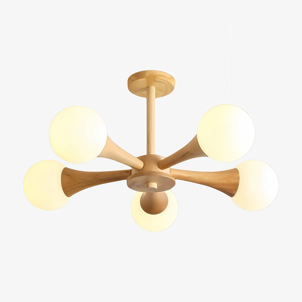 Novalune Multi-Light Glass Globe Chandelier with Wood Frame - Japanese Zen Style for Living Room