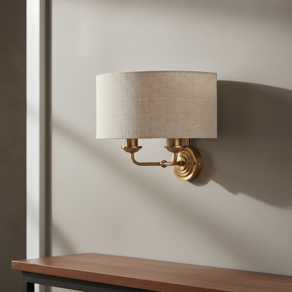 Tela Eleganter Stoffschirm Wandleuchte mit Veredeltem Metallrahmen für Wohnzimmer und Schlafzimmer