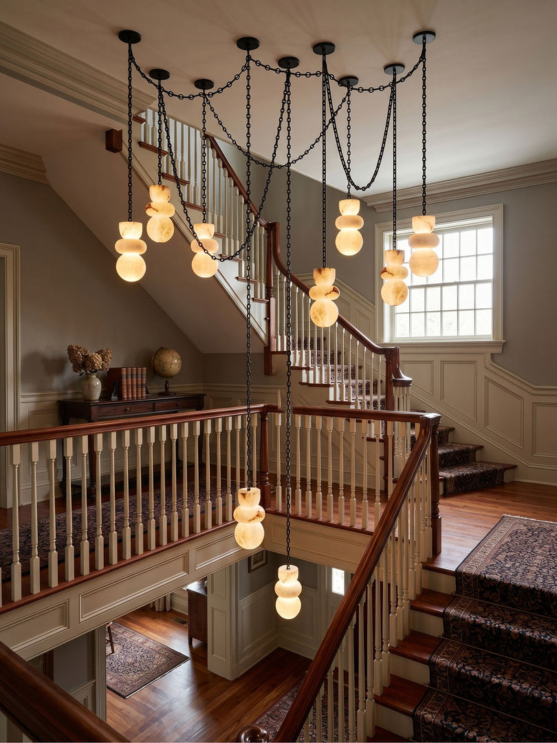 Black Metal Alabaster Chain Swag Chandelier