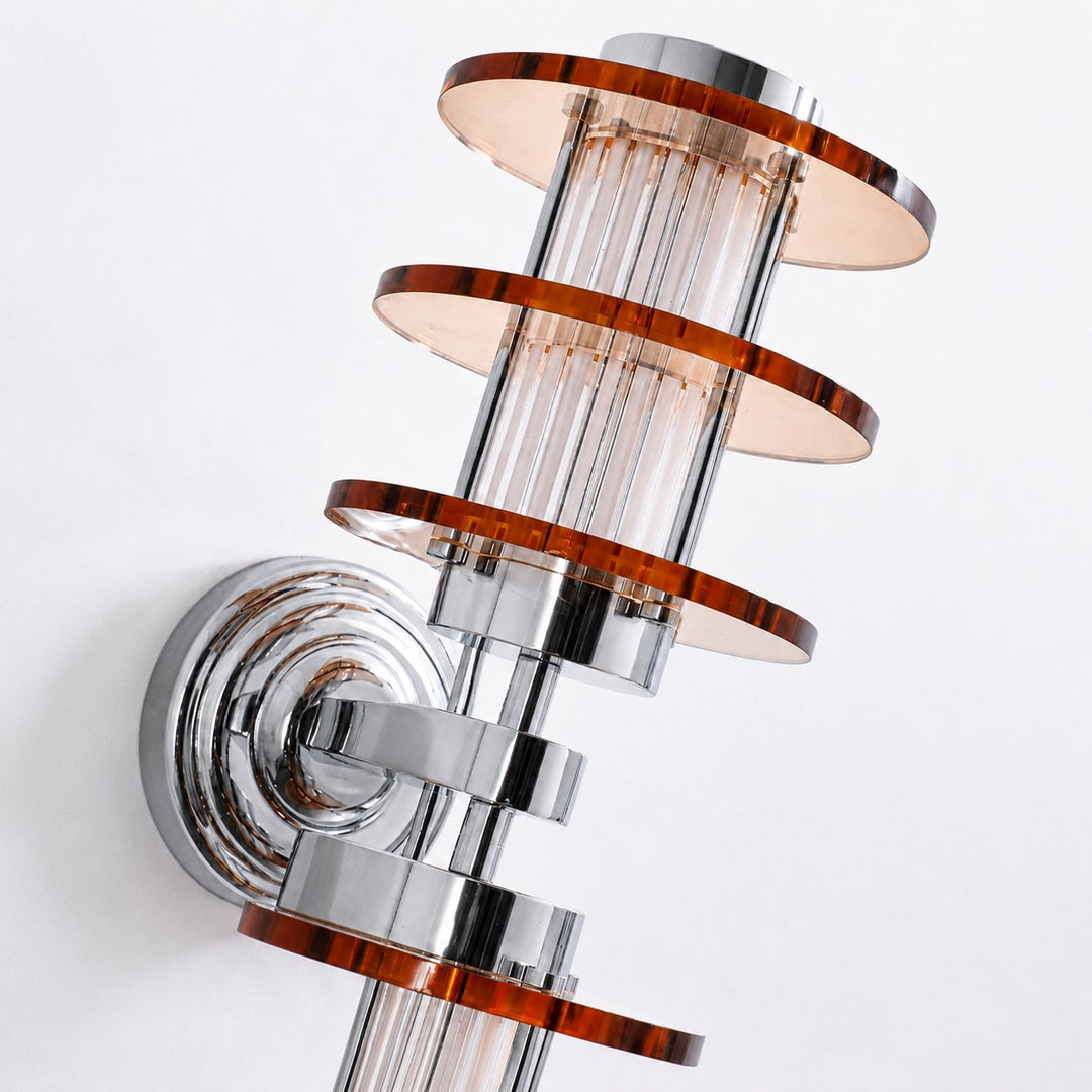 Vertical Bauhaus wall lamp amber acrylic and chrome square detail
