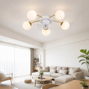 Ventilateur de plafond moderne blanc et doré avec globes en verre