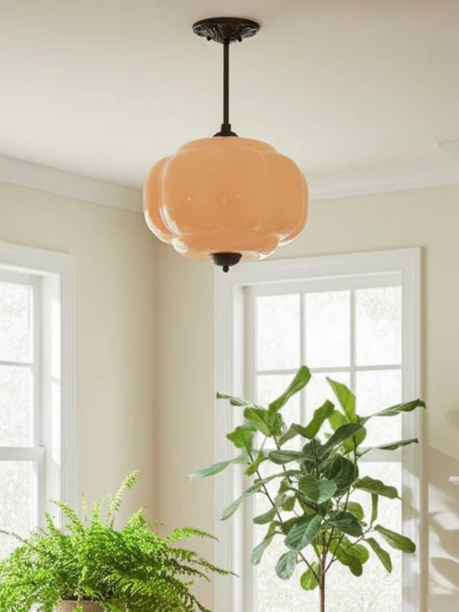 Vintage Milk Glass Semi Flush Mount Eloise Pendant Light