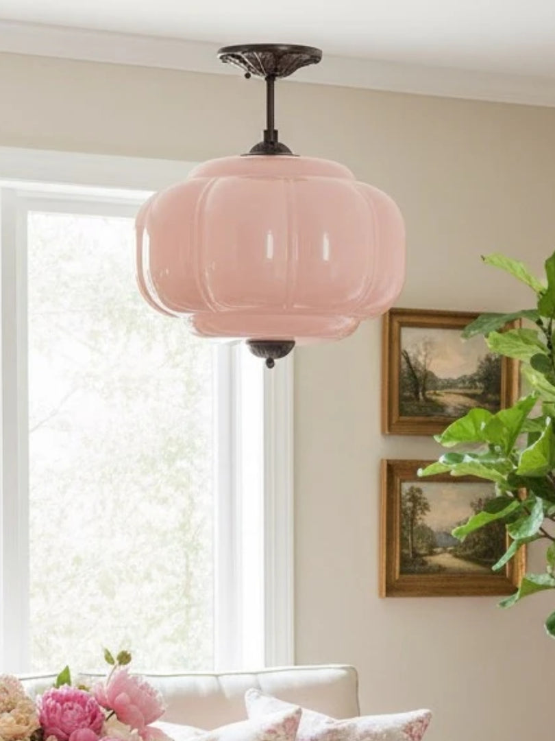 Vintage Milk Glass Semi Flush Mount Eloise Pendant Light