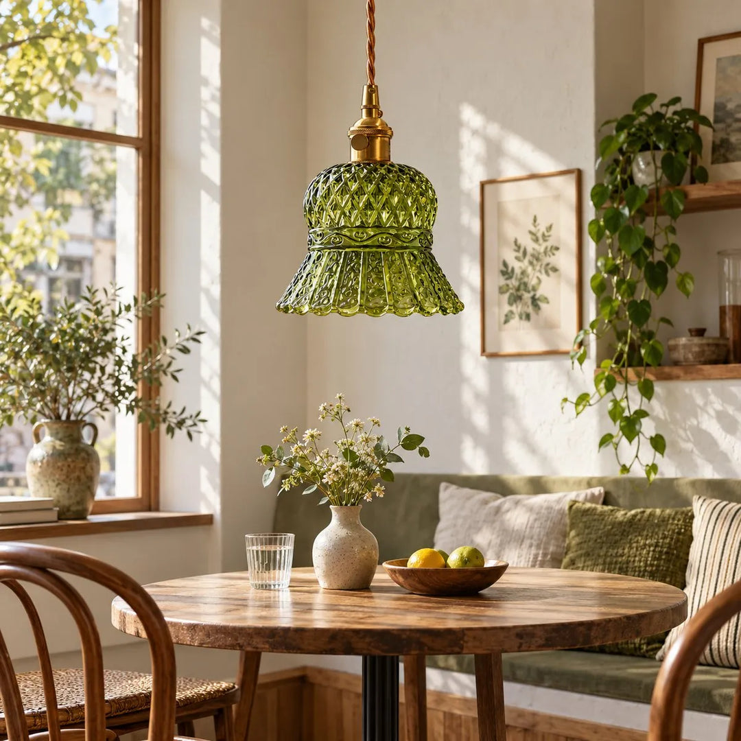 Vintage Brass Pineapple Glass Pendant Lamp