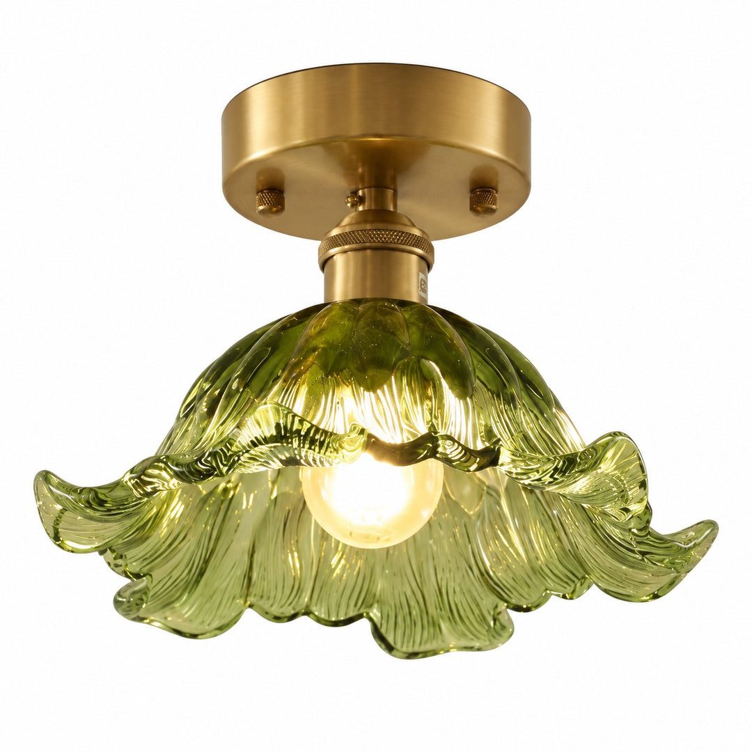 Small Green Striped-Flower Ceiling Light, Iron