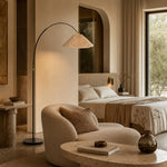 Bild in Gallery-Viewer laden, Veslin French Style Floral Arc Floor Lamp - Pleated Fabric Floor Light for Bedroom