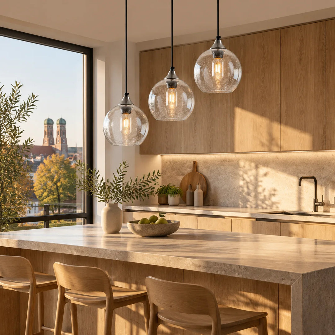 Bubble Glass Globe Pendant with coloured glass and a bubble texture - New2609-1024476 interior scene
