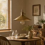 Cargar imagen en el visor de la Galería, Wide disc copper pendant light above a dining table