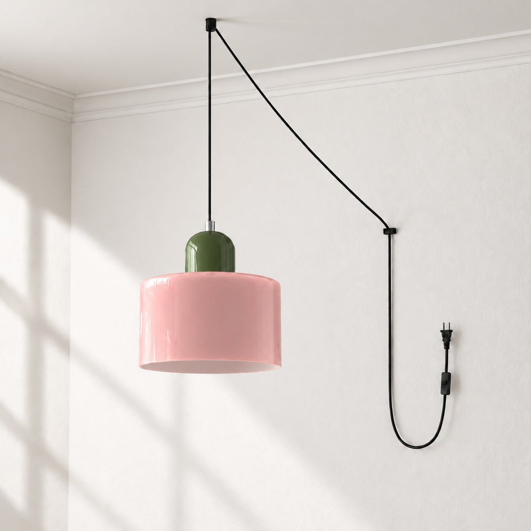 Mid‑Century Macaron Plug‑in Swag Pendant Light - Colorful Shade Hanging Lamp for Home Decor