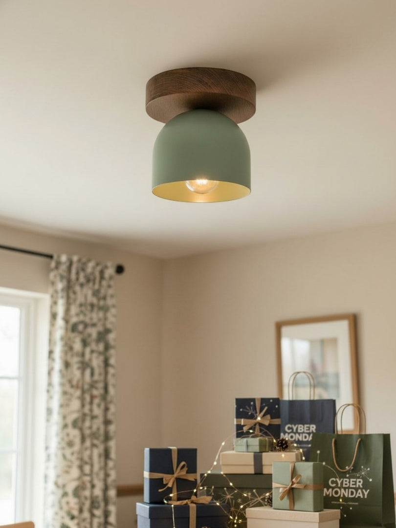 Metio Dome Scandinavian Oak Flush Mount Ceiling Light – Modern Minimalist Design for Living Room & Bedroom