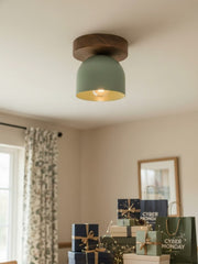 Metio Dome Scandinavian Oak Flush Mount Ceiling Light – Modern Minimalist Design for Living Room & Bedroom