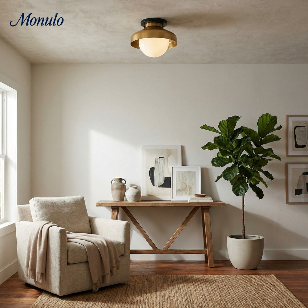 Hanton Aufputz-Deckenleuchte – Modernes minimalistisches Leuchtmittel mit Milchglas- und Metallschirm