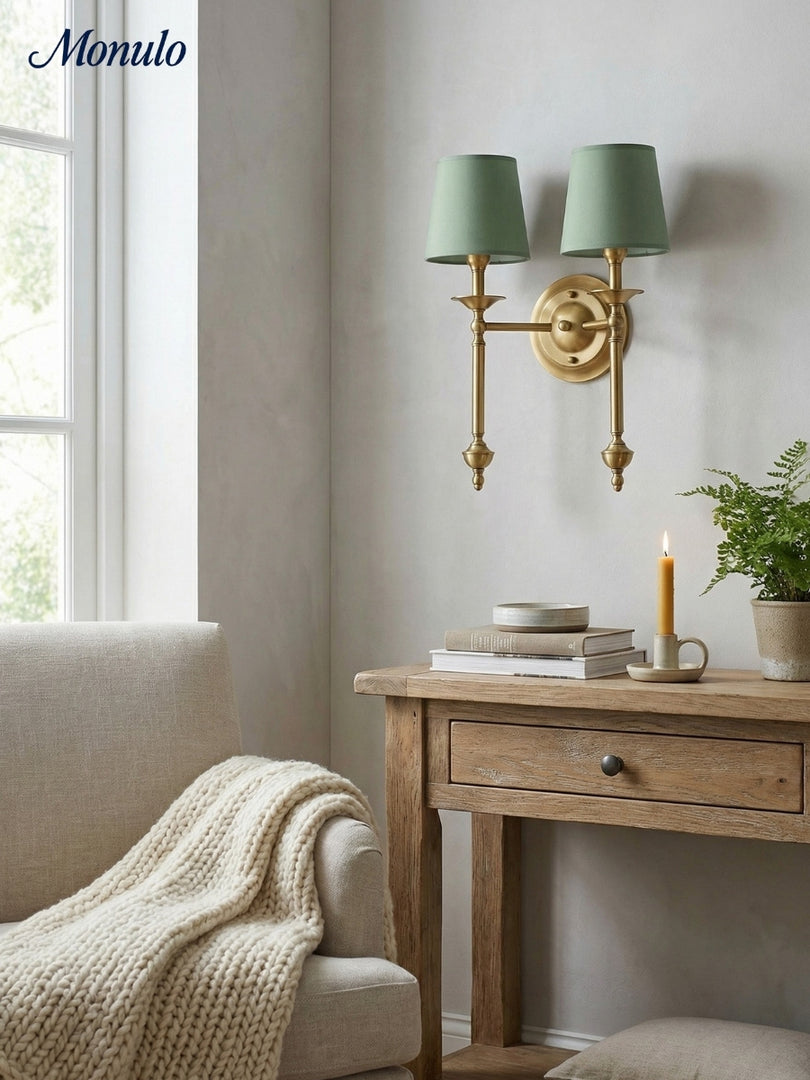 Aplique de pared con pantalla de tela Rowan en cobre antiguo: lámpara vintage de lujo para interiores 