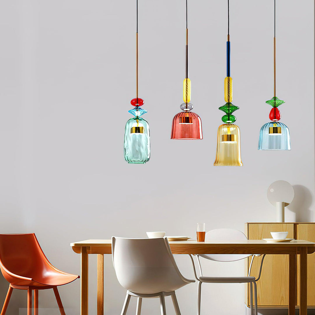 Suspension en verre soufflé à la main - Fer bonbon coloré, couleurs mélangées, pour l'intérieur
