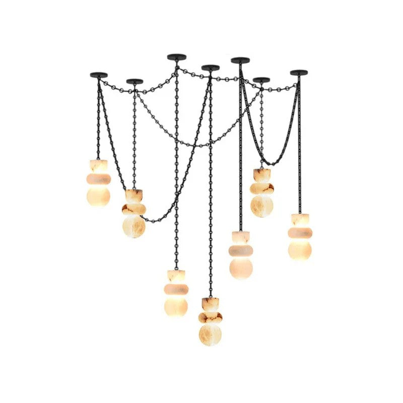 Black Metal Alabaster Chain Swag Chandelier