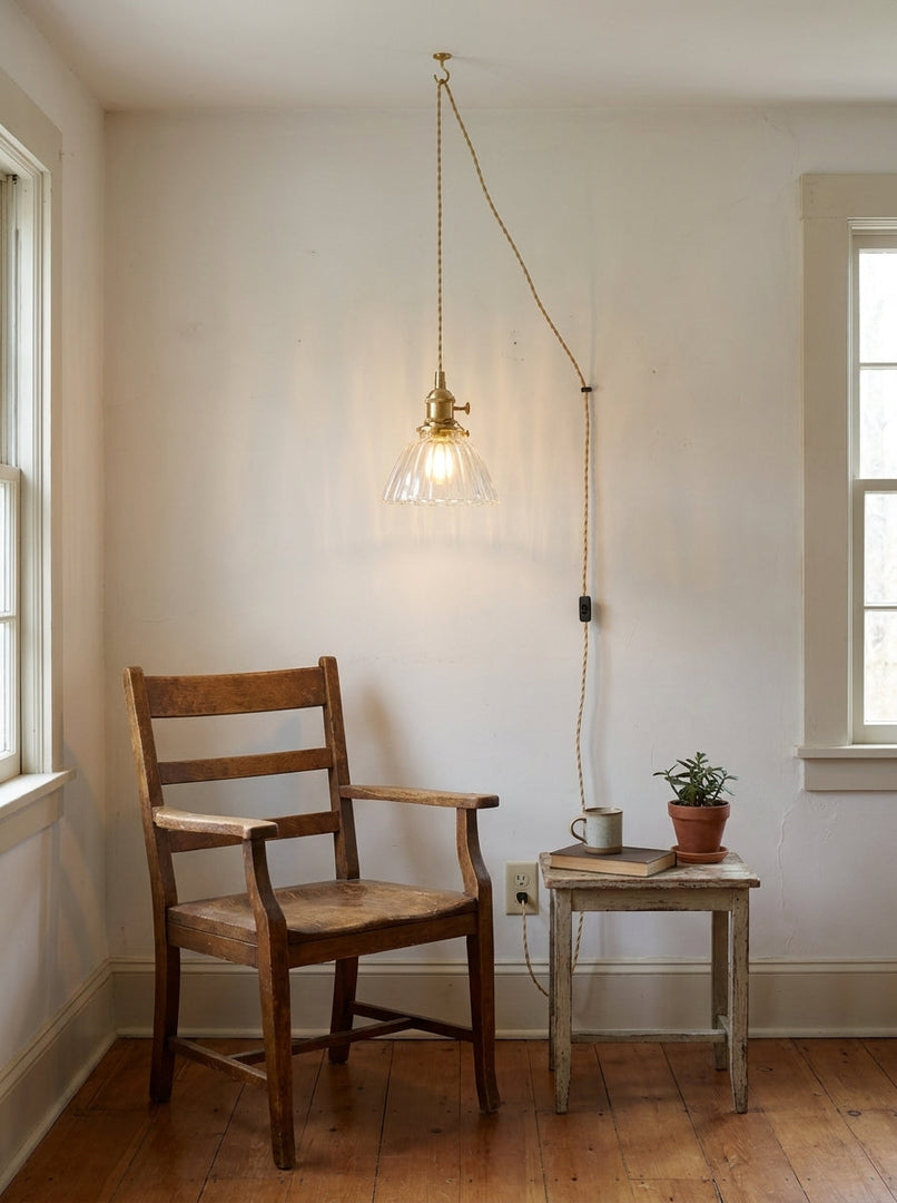 Brass And Clear Glass Plug-In Pendant