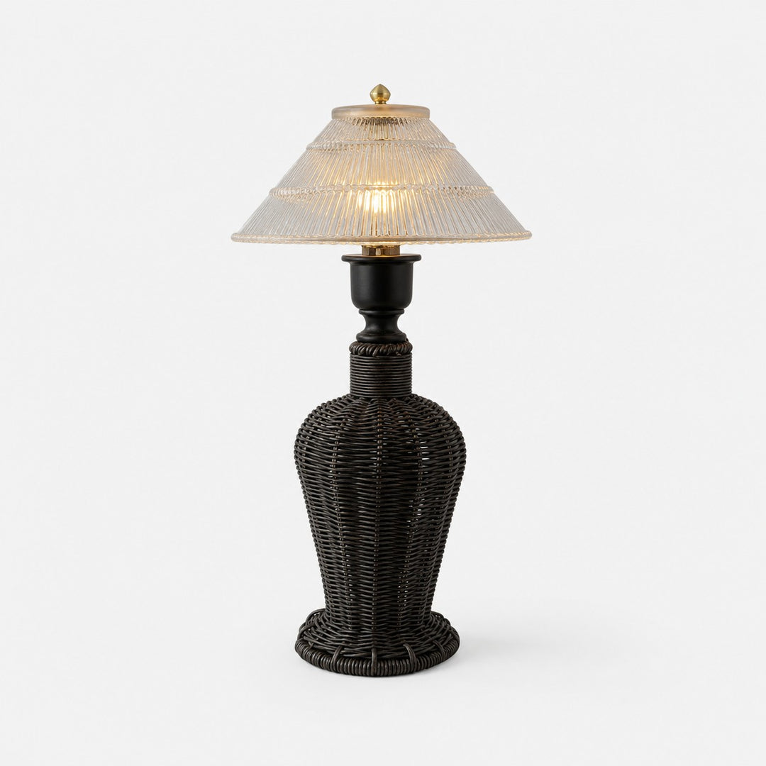 Wabi-sabi table lamp with ribbed glass shade