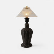 Wabi-sabi table lamp with ribbed glass shade