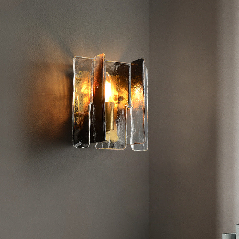 Lámpara de pared moderna de lujo rectangular de cobre y vidrio de una luz para sala de estar